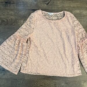 Women's Lace Long Bell Sleeve Top Pink Romantic Detailed XL